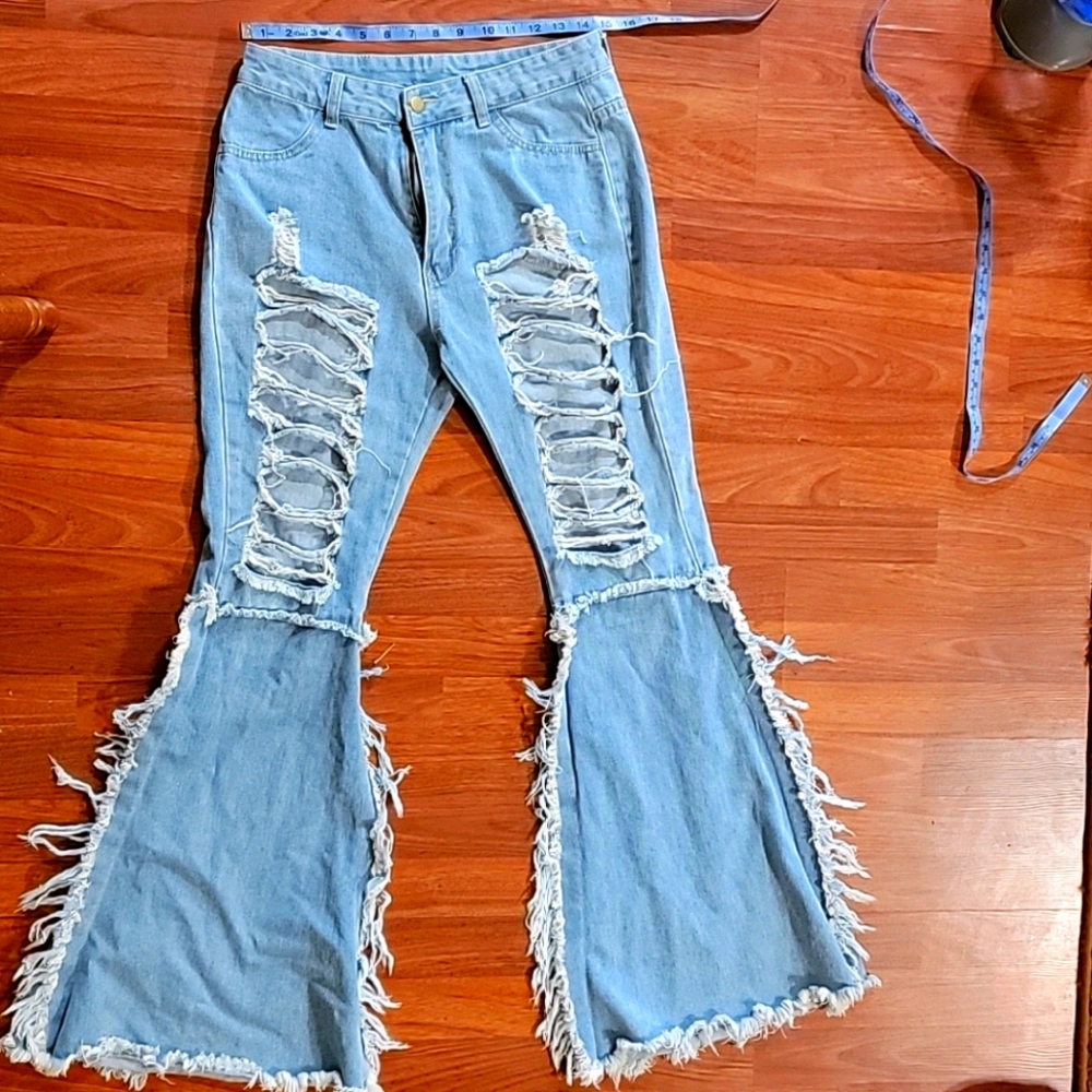 Distressed bell bottom jeans
